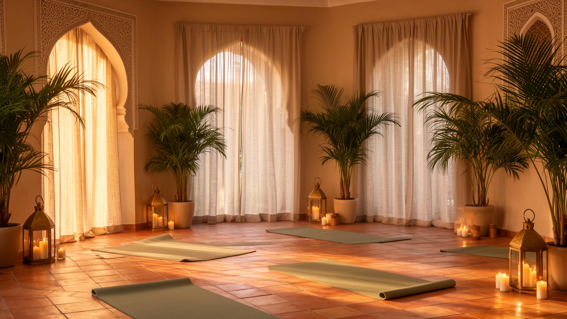 Casa Maré heated mat pilates studio with Moroccan arches and tropical palms